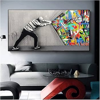 フレーム付きキャンパスアート　オマージュアート　バンクシー絵画 2サイズ♪ウォールアートフレーム付 -Flower thrower バンクシー